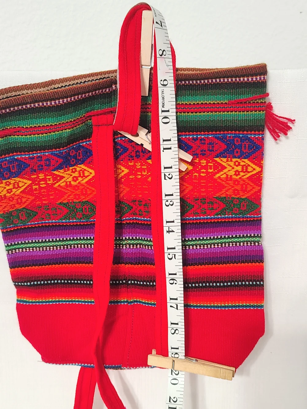 Peruvian Child's Backpack Woven Red Wool With Embroidery Colorful Alpaca & Sun